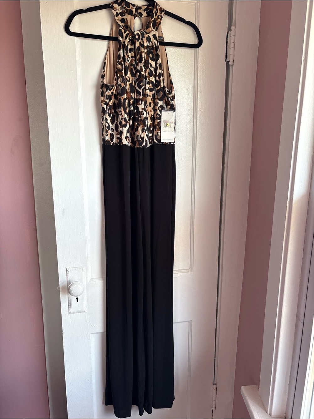 Julia Jordan Leopard Halter Wide Leg Jumpsuit NWT Tan Multi Size 4 - Picture 2 of 7